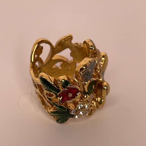 GUESS Ring Gold Tone Butterfly Flowers Enamel Ring - Picture 5 of 8
